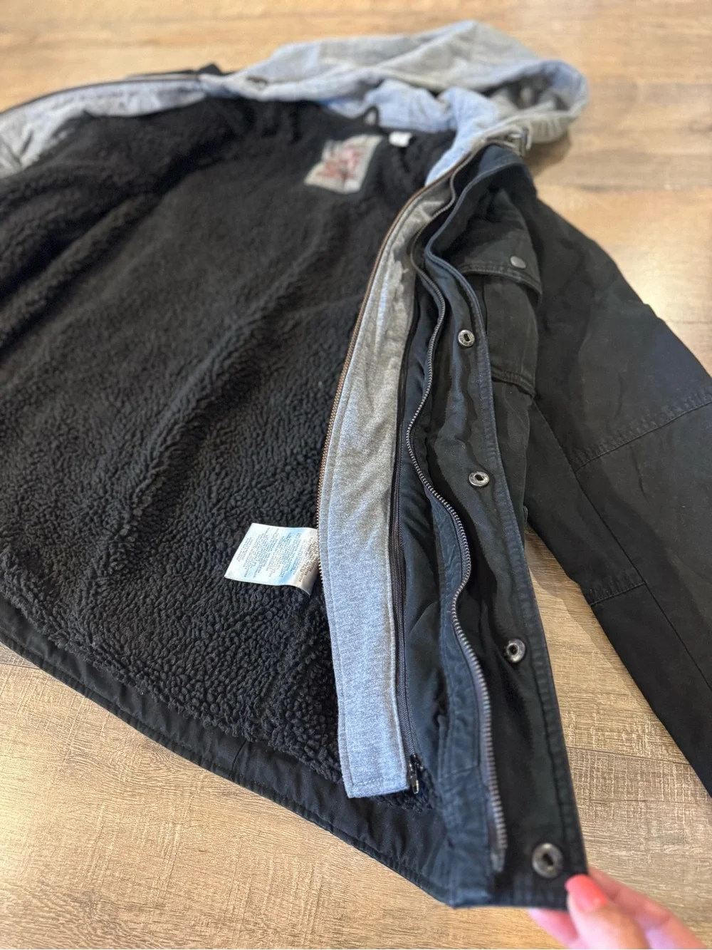 Levi’s Jean Jacket Mens Medium Black Sherpa Lined Trucker Hoodie Zip Up